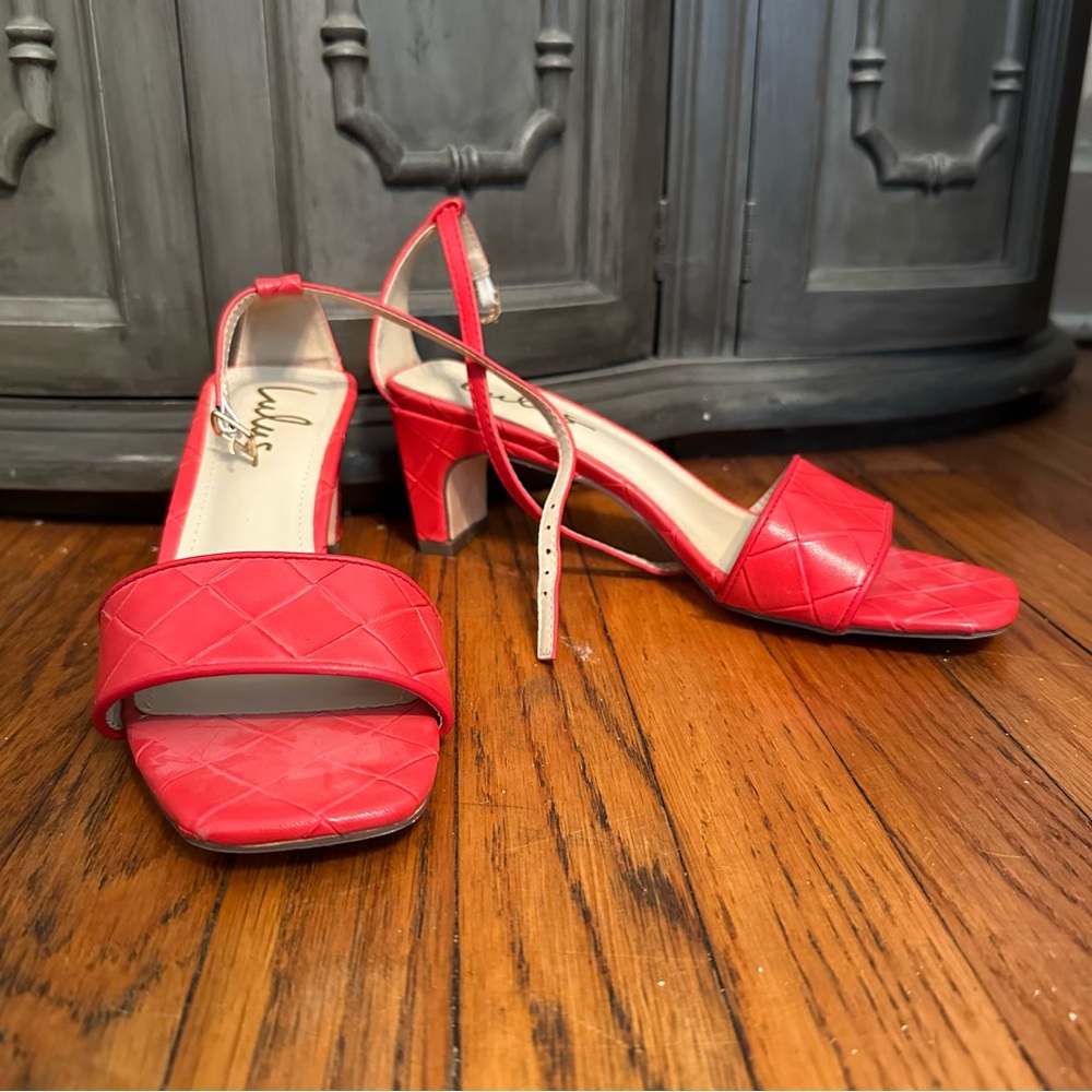Lulu's Red High Heel Sandals with Ankle Strap